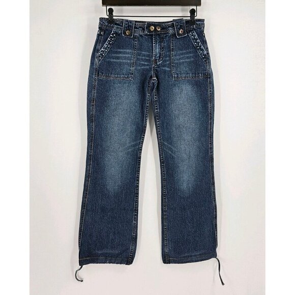 Tenghong Denim - Tenghong Women 30" Waist Relaxed Fit Dark Wash Drawstring Hem Studded Highlights